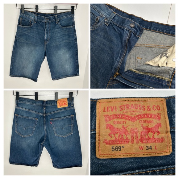 Levis 569 Denim Jean Shorts Size 34 Loose Straight Fit Jorts Festival 33x12 - Picture 1 of 12